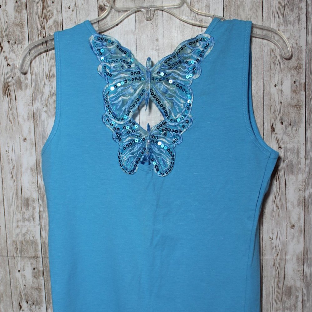 Blue Tank top Butterfly Accent Size Small